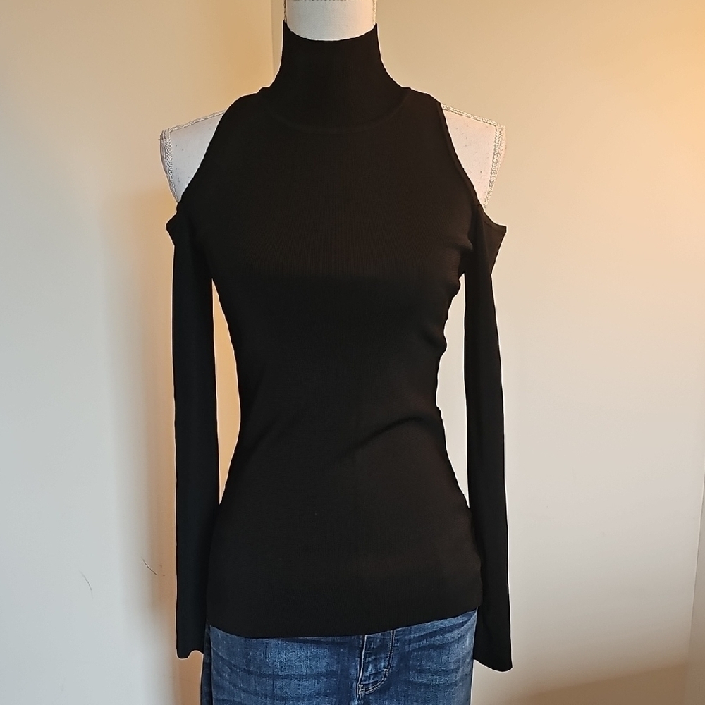 White House Black Market Black Cold Shoulder Bodysuit